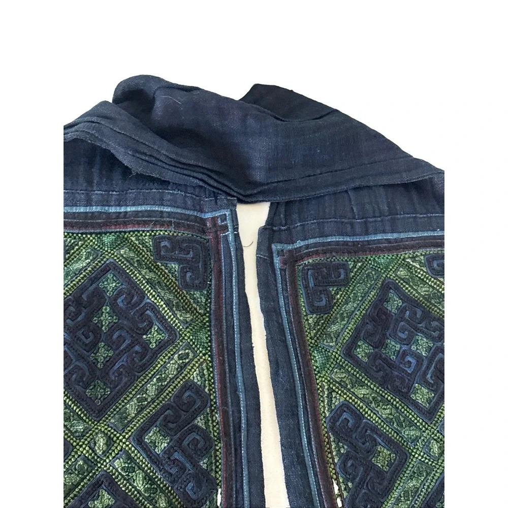 Vintage Hmong Cotton Hand Embroidered Indigo Belt with Fringe